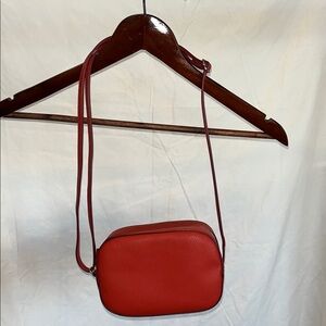 Orange/Red Pebbled Crossbody Bag - not leather. Adjustable strap